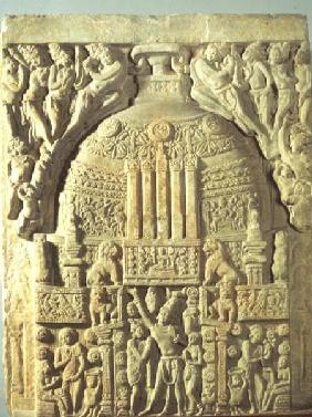 Greenish limestone carving of a Buddhist stupa, Nagarjunakonda,AP 3rd centur