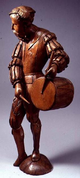 Large figure of a musician with a drum, possibly a Swiss mercenary,North European c.1600