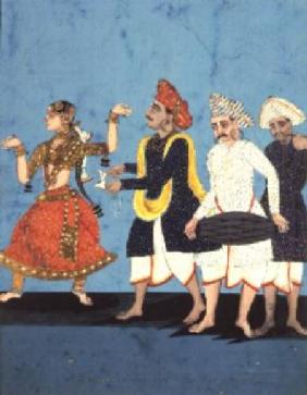 Three musicians and a dancing girl, Tanjore c.1850,
