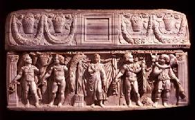 Sarcophagus depicting the deceased and the four seasons, from Carthage,Roman 4th centur