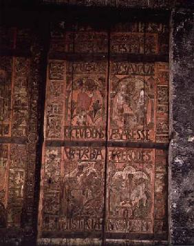 Scenes from the Infancy of Christ, with pseudo-Kufic script,doors with figures in low relief attributed