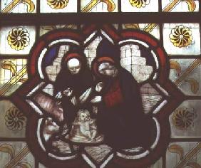 Stained glass windowdetail of a Nativity scene 14th centu