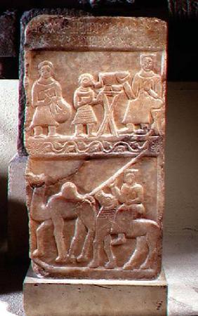 Stele of Idjilscenes of a banquet and a camel raid c.150-250