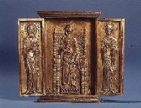 The Virgin and Child Enthroned, between St. Gregory Nazianzus and St. John Chrysostom,Byzantine icon 12th centu