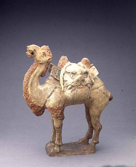 Tomb figure of a camel, carrying saddle bags in the form of grotesque faces, Chinese,Tang Dynasty von Anonymous