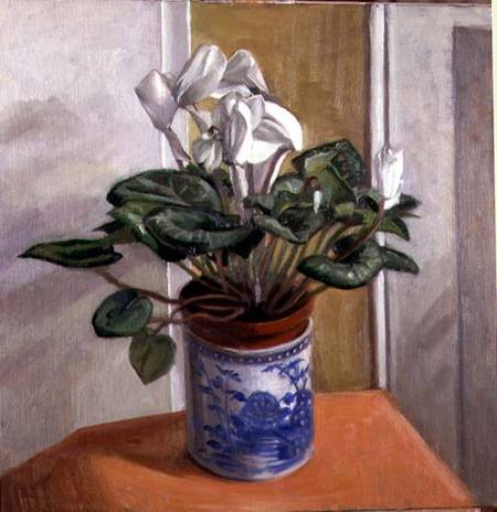 White Cyclamen in a Blue Vase von Anonymous