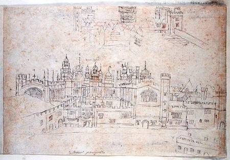 Studies of Palace of Oatlands and Hampton Court, from 'The Panorama of London' von Anthonis van den Wyngaerde