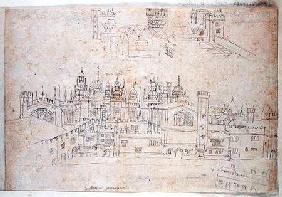 Studies of Palace of Oatlands and Hampton Court, from 'The Panorama of London' c.1544  an