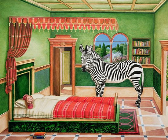 Zebra in a Bedroom, 1996 (acrylic on board)  von Anthony  Southcombe