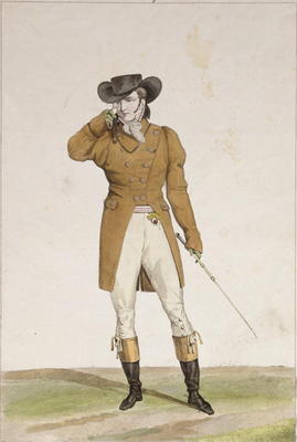 A Dandy dressed in a boat-shaped hat, a dun-coloured jacket and buckskin breeches, plate 1 from the von Antoine Charles Horace Vernet
