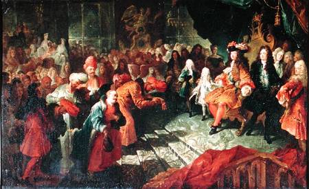 Louis XIV (1638-1715) receiving the Persian Ambassador Mohammed Reza Beg in the Galerie des Glaces a von Antoine Coypel