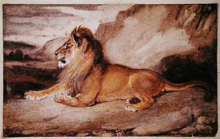 Lion Resting (w/c & gouache on paper) von Antoine Louis Barye