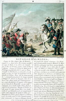 Battle of Almansa, 25th April 1707, engraved by Jean Baptiste Morret (fl.1790-1820), 1787 (colour li von Antoine Louis Francois Sergent-Marceau