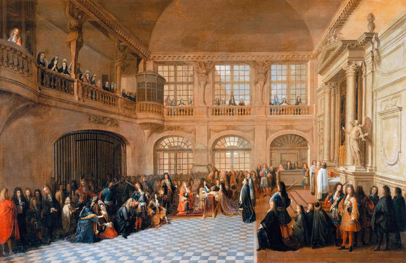 Ludwig XIV. nimmt den Eid von Marquis de Dangeau, Großmeisters des Lazarus-Ordens ab, 18. Dezember 1 von Antoine Pezey
