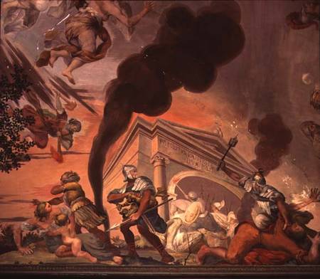 The Triumph of Peace Over War, detail of soldiers looting a temple, from the ceiling of the main hal von Anton Agelo Bonifazi
