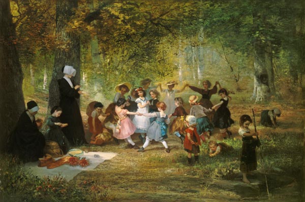 Spielende Kinder im Wald von Anton Dieffenbach
