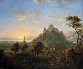 Ansicht der Burgruine von Janowiec 1838