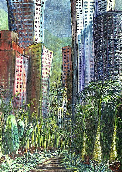 High Rise, Hong Kong, 1997 (oil on canvas)  von Antonia  Myatt