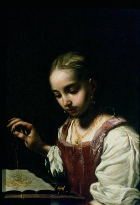 A Girl Sewing von Antonio Amorosi