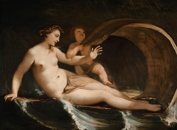 Venus und Amor, auf dem Meere fahrend von Antonio Bellucci