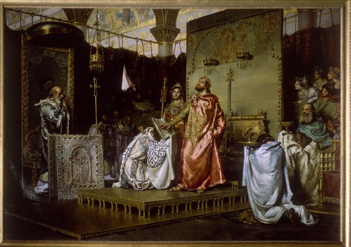 Übertritt zum Katholizismus Rekkareds I. am 3. Konzil von Toledo, 589 von Antonio Munoz Degrain