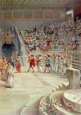 A Music Festival in Pompeii (colour litho) von Antonio Niccolini