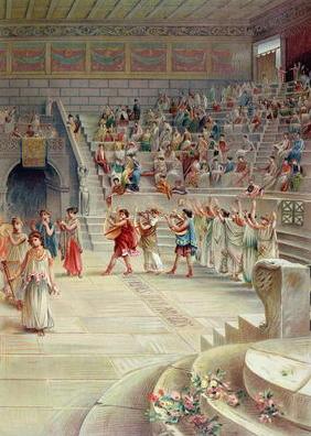 A Music Festival in Pompeii (colour litho) 1887