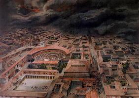 The Eruption of Vesuvius at Pompeii in 79 AD (colour litho) 1818