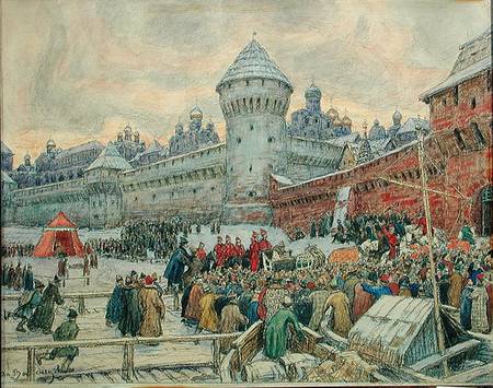 Ancient Moscow, departure after a fisticuffs von Apollinari Mikhailovich Vasnetsov