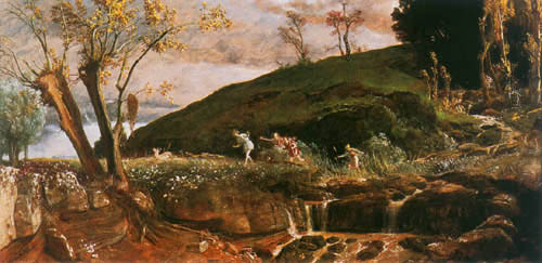Landschaft mit Jagdzug der Diana von Arnold Böcklin