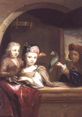 Three Children with a Parrot