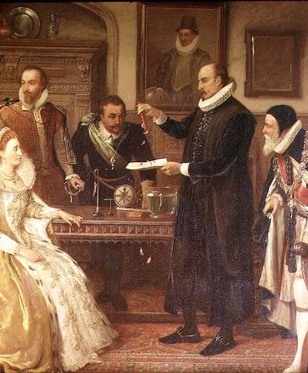 Dr William Gilberd (1540-1603) Showing his Experiment on Electricity to Queen Elizabeth I and her Co von Arthur Ackland Hunt