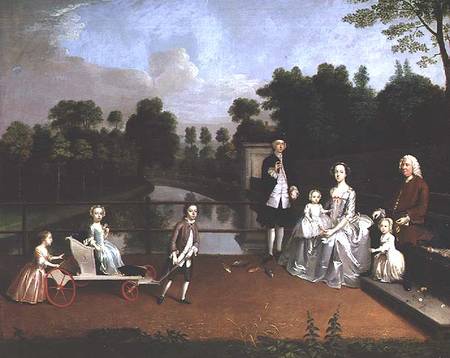 A Family Group on a Terrace in a Garden von Arthur Devis