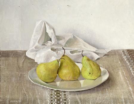 Three Pears on a Plate, Still Life 1990