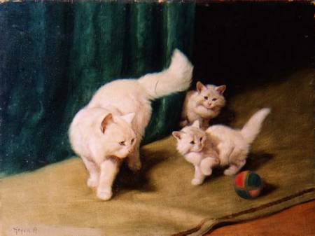 White Persian Cat with Two Kittens von Arthur Heyer