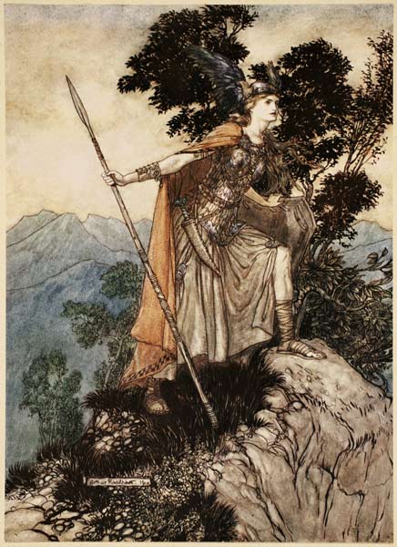 Brunhild. Illustration für "The Rhinegold and The Valkyrie" von Richard Wagner von Arthur Rackham