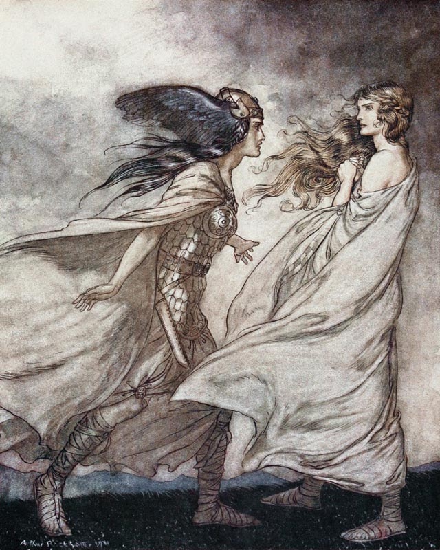 Einen Ring sah ich an deiner Hand. Illustration für "Siegfried and The Twilight of the Gods" von Ric von Arthur Rackham