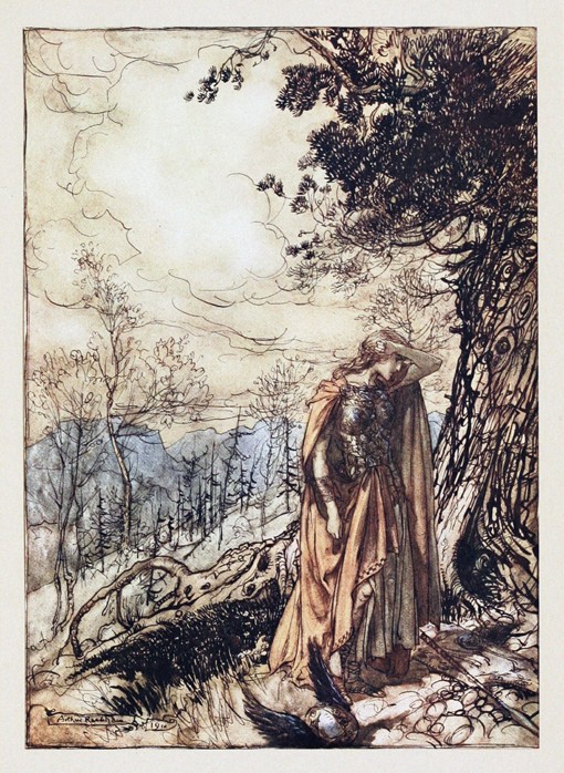 Brünnhilde. Illustration für "The Rhinegold and The Valkyrie" von Richard Wagner von Arthur Rackham
