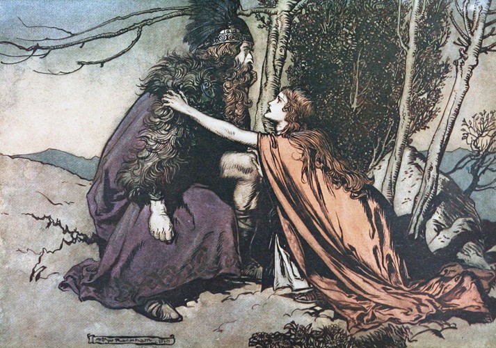 Vater! Vater! Sage, was ist dir? Illustration für "The Rhinegold and The Valkyrie" von Richard Wagne von Arthur Rackham