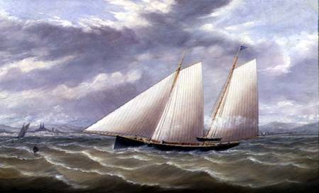 A Cutter in a Strong Wind Flying a Burgee of the Royal Thames Yacht Club von Arthur Wellington Fowles