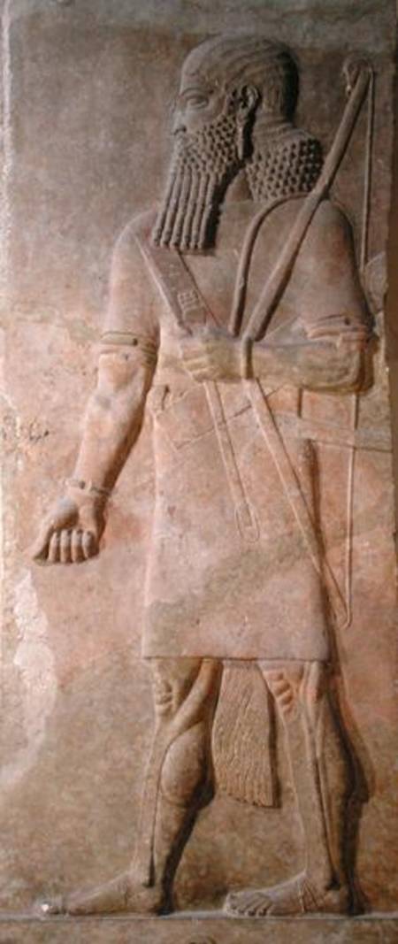 Relief of an Assyrian warrior, from the Palace of Sargon II at Khorsabad, Iraq von Assyrian