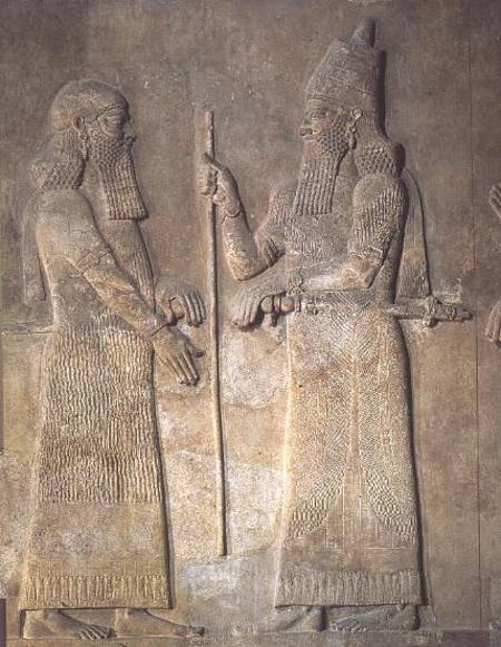 Relief depicting Sargon II (721-705 BC) and a vizier, from the Palace of Sargon II at Khorsabad, Ira von Assyrian