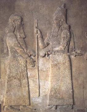 Relief depicting Sargon II (721-705 BC) and a vizier, from the Palace of Sargon II at Khorsabad, Ira