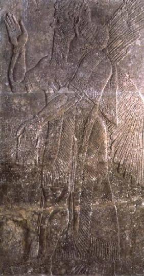 Relief depicting a Winged Genie, from the Palace at Nimrud Kalah)