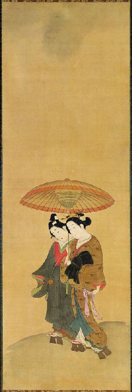 Two Lovers under an Umbrella