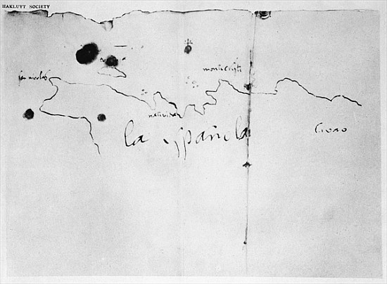 Sketch of the coast of Espanola, drawn Columbus on the first voyage, from the original in the posses von (attr.to) Christopher Columbus