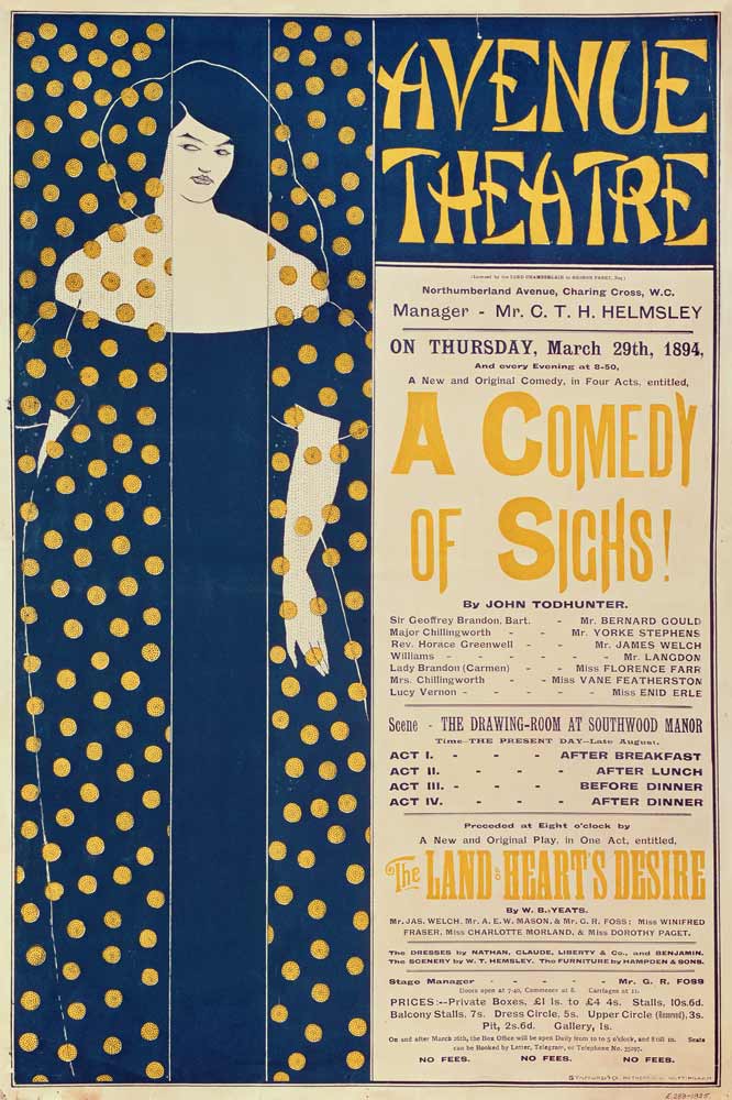 Poster advertising 'A Comedy of Sighs', a play by John Todhunter von Aubrey Vincent Beardsley