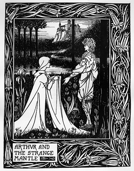 Arthur and the strange mantle, an illustration from ''Le Morte d''Arthur'' Sir Thomas Malory, 1893-9 von Aubrey Vincent Beardsley