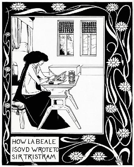 How La Beale Isoud Wrote to Sir Tristram. Illustration für das Buch "Le Morte Darthur" von Sir Thoma