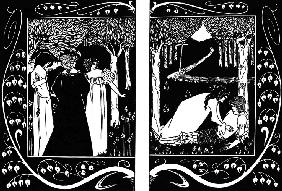 Vier Königinnen und Lancelot. Illustration für das Buch "Le Morte Darthur" von Sir Thomas Malory